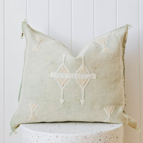 Washed Lime 01 Cactus Silk Moroccan Cushion Cover - Lustere Living