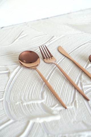 Mid Century Shiny Copper Rose Gold Cutlery Set
