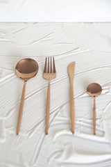 Mid Century Shiny Copper Rose Gold Cutlery Set