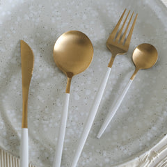 Brass Gold White Mid Century Cutlery Set