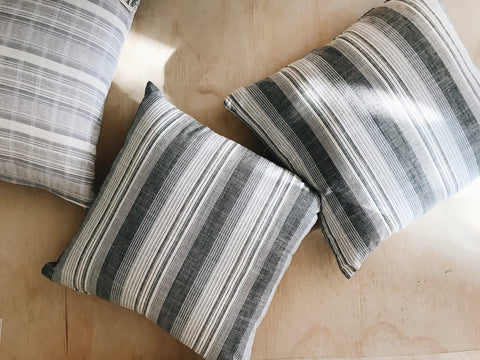 Mia Grey Linen Stripe Brass Zip Cushion Cover - Lustere Living
