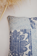 Siera Hand Block Printed Coastal Blue Linen Cushion Cover - Lustere Living