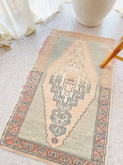 Mez Mini Faded Sea foam Pastel Peach Turkish One of A Kind Door Mat Rug