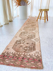 Atia Faded Apricot Taupe Handwoven Turkish Hallway Kitchen Runner Rug - Lustere Living