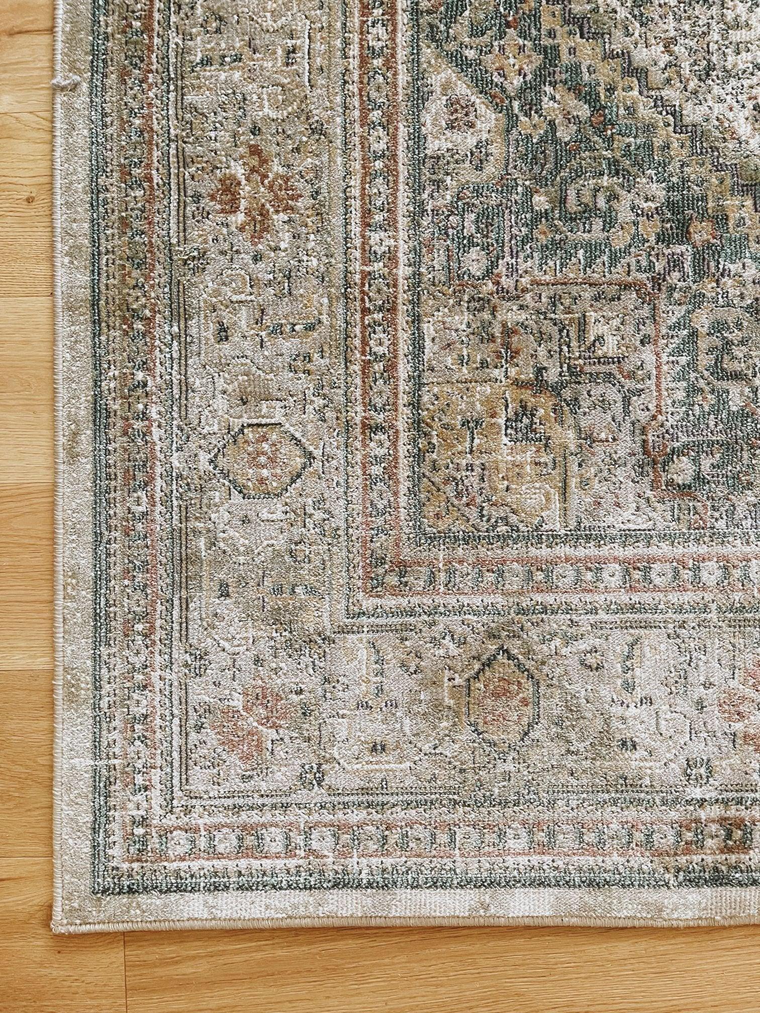 Abby Faded Green Taupe Medallion Traditional Turkish Rug - Lustere Living