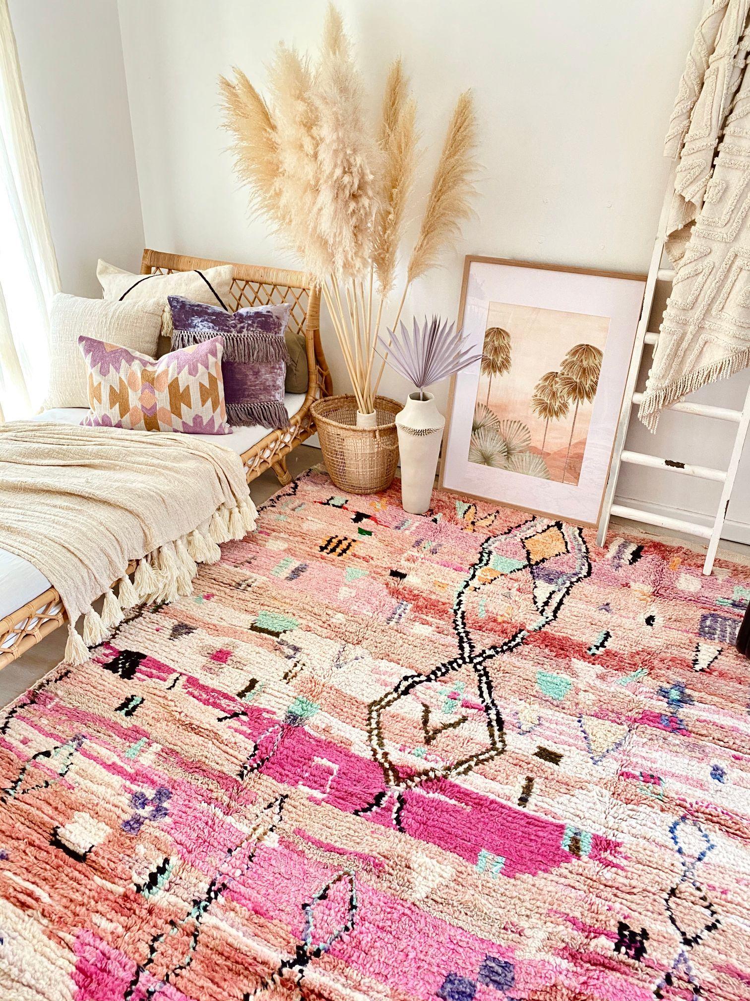 Aimee Blush Pink Abstract Boujad One Of A Kind Moroccan Rug - Lustere Living