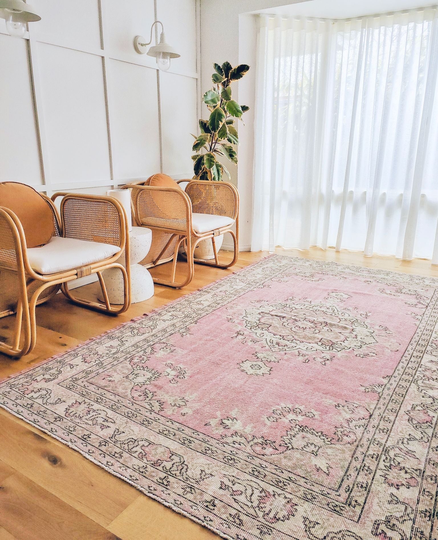 Alarna Faded Pink Medallion One of A Kind Turkish Area Rug - Lustere Living