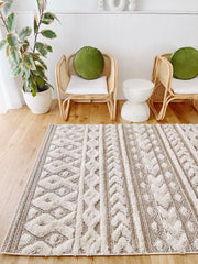 Alora Beige Ivory Textured Tribal Bohemian Rug - Lustere Living