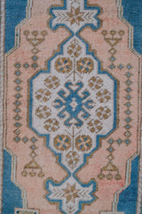 Amar Mini Faded Coral Salmon Teal Turkish One of A Kind Door Mat Rug - Lustere Living