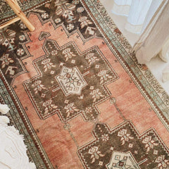 Amuta Sea Foam Peach Turkish One of A Kind Accent Runner Rug - Lustere Living