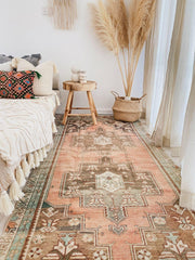 Amuta Sea Foam Peach Turkish One of A Kind Accent Runner Rug - Lustere Living