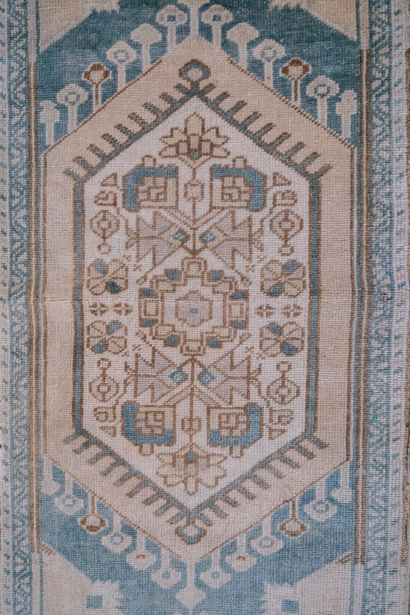 Annie Mini Soft Turquoise Beige Turkish One of A Kind Door Mat Rug - Lustere Living