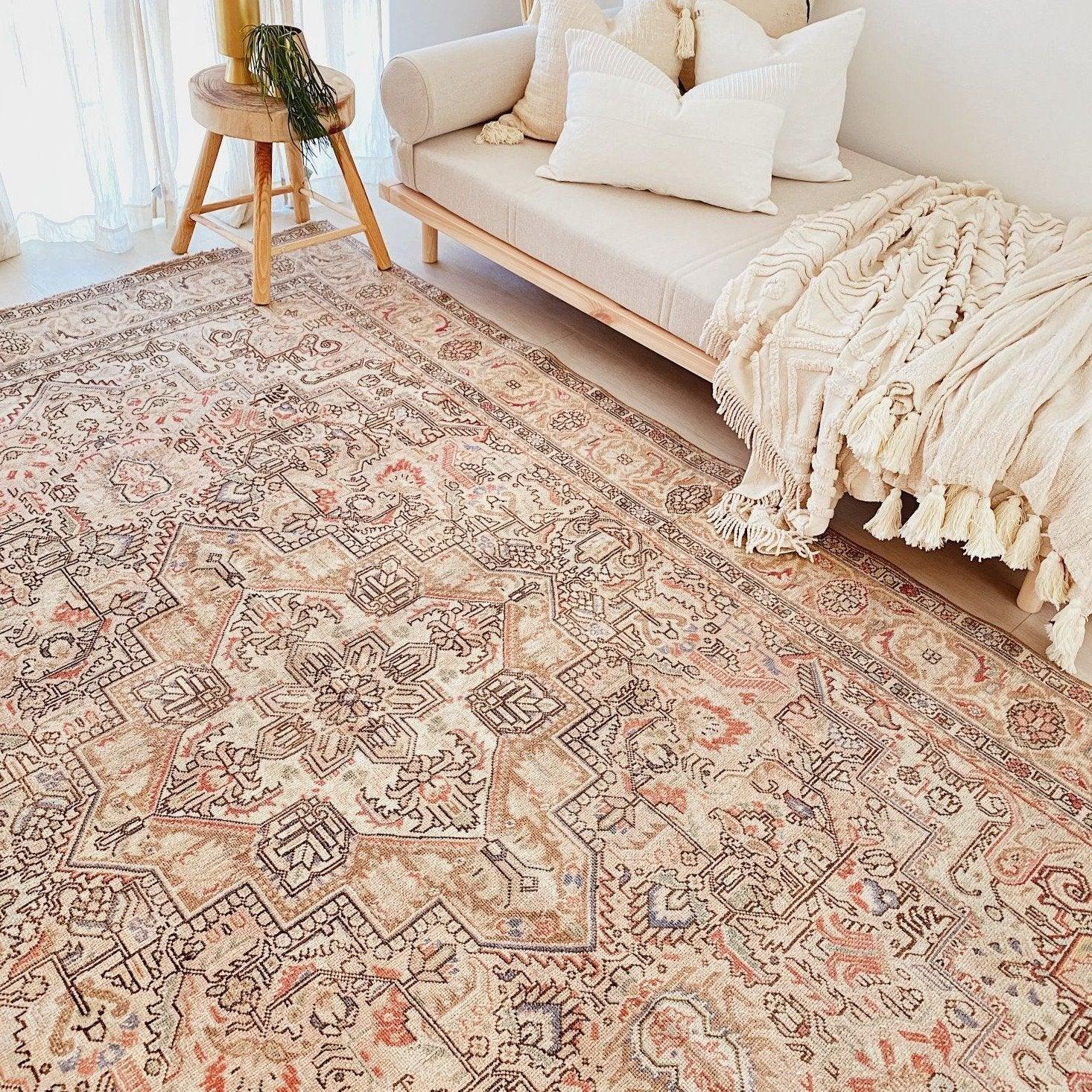 Arty Blush Oatmeal Faded One of A Kind Turkish Rug - Lustere Living