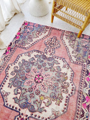 Arum Faded Pink Purple Turkish One of A Kind Accent Rug - Lustere Living