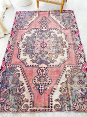 Arum Faded Pink Purple Turkish One of A Kind Accent Rug - Lustere Living
