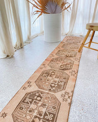 Atia Faded Apricot Taupe Handwoven Turkish Hallway Kitchen Runner Rug - Lustere Living