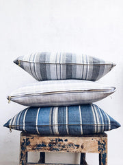 Azur Sky Blue Soft Linen Stripe Cushion Cover - Lustere Living