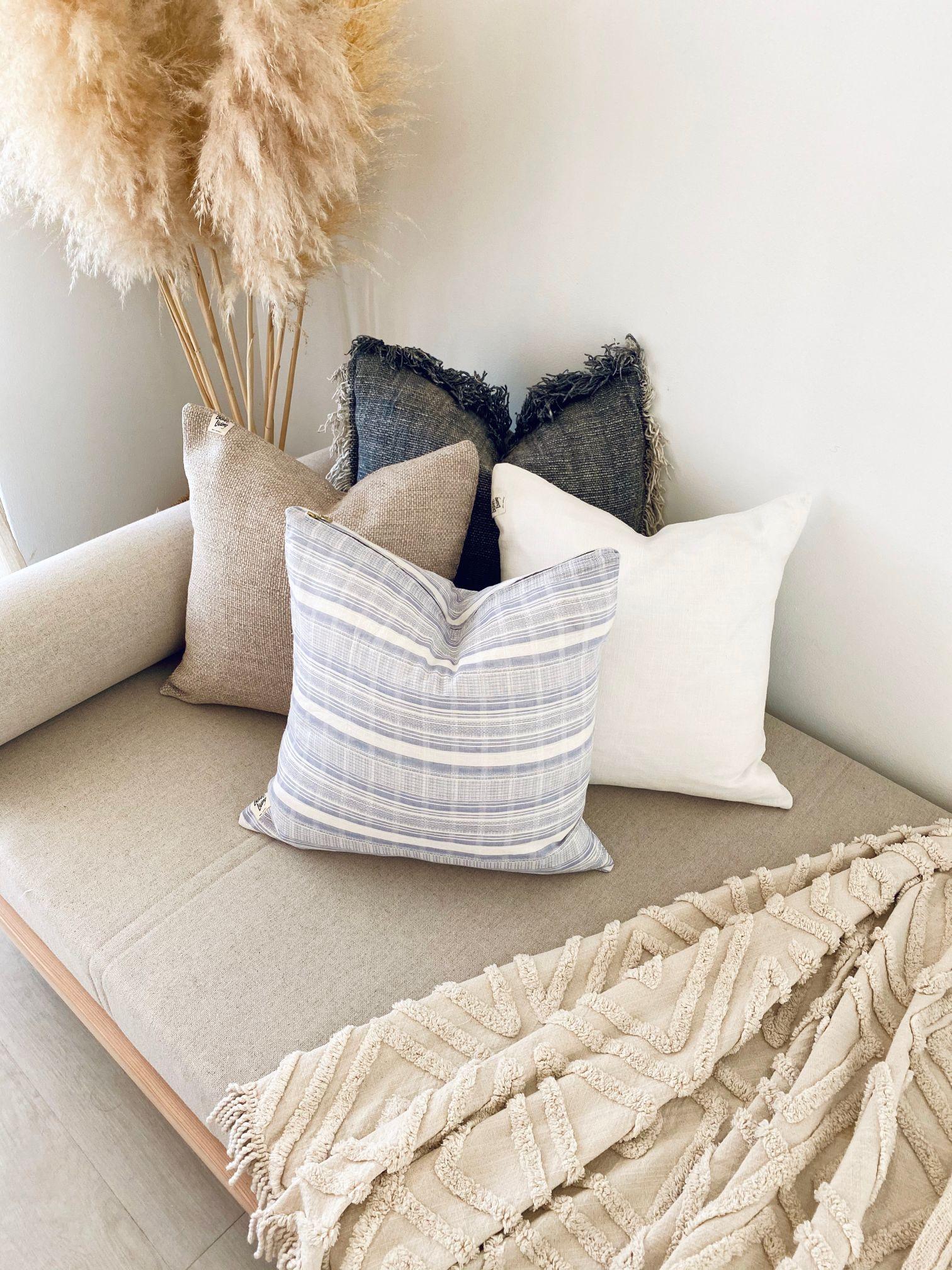 Azur Sky Blue Soft Linen Stripe Cushion Cover - Lustere Living