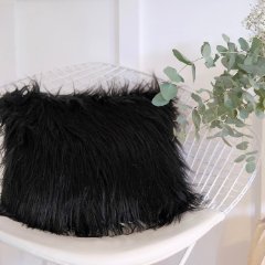 Black Faux Mongolian Fur Cushion Cover - Lustere Living