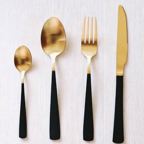 Black Gold Minimalist Cutlery Set - Lustere Living