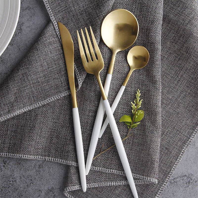 Brass Gold White Mid Century Cutlery Set - Lustere Living