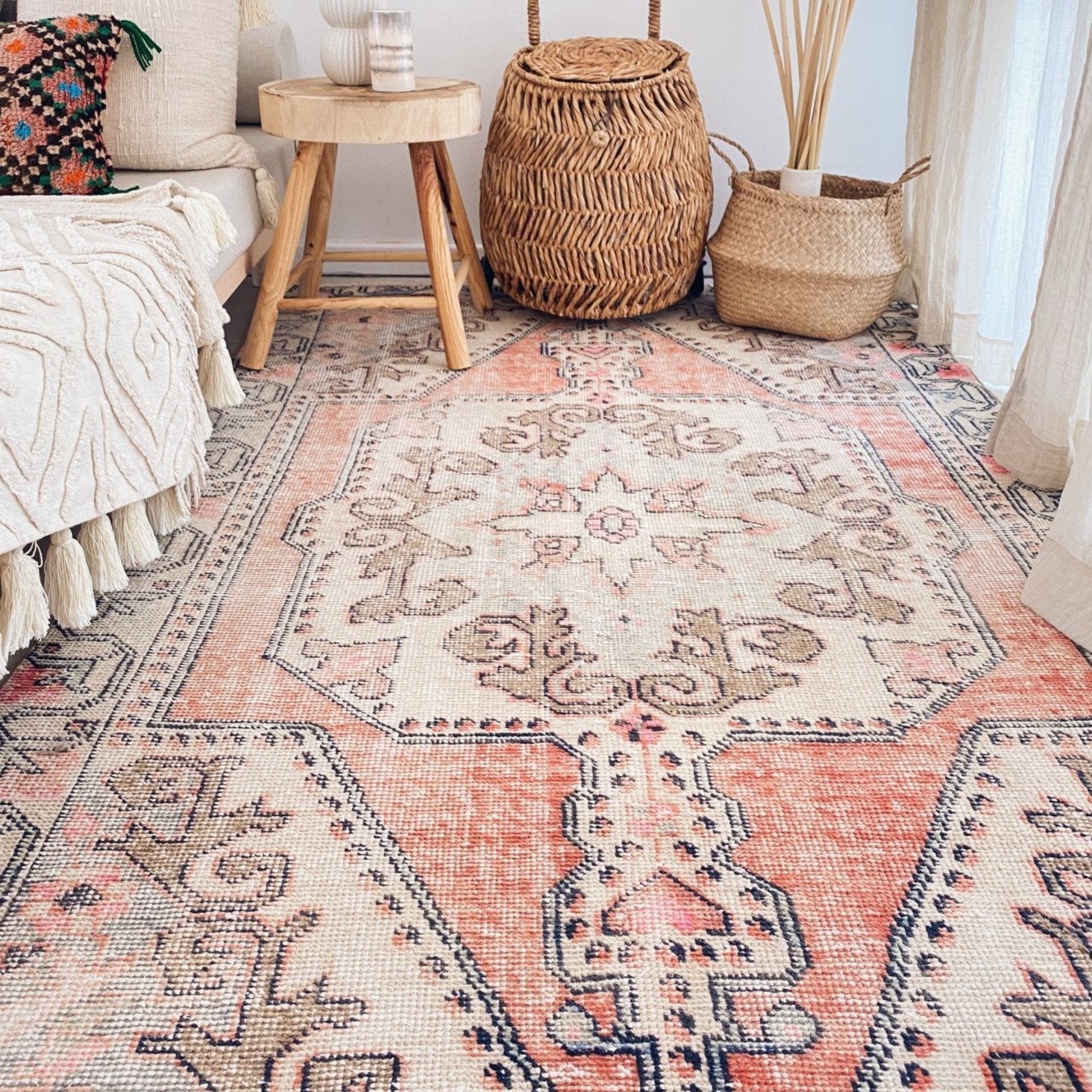 Briel Faded Coral Red Medallion Turkish Accent Rug - Lustere Living