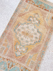 Carine Mini Faded Apricot Soft Teal Turkish One of A Kind Door Mat Rug - Lustere Living