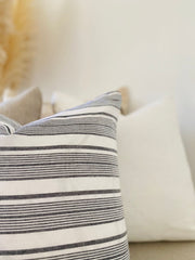 Carla White Grey Stripe Linen Cushion Cover - Lustere Living