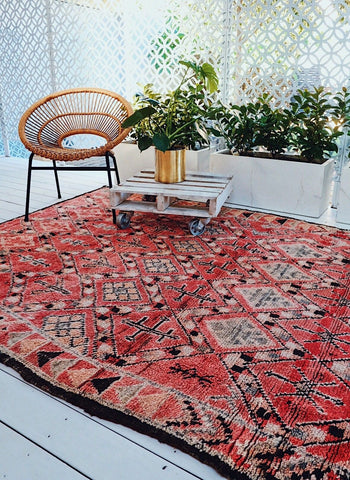 Casbah Vintage Crimson Moroccan Wool Rug - Lustere Living