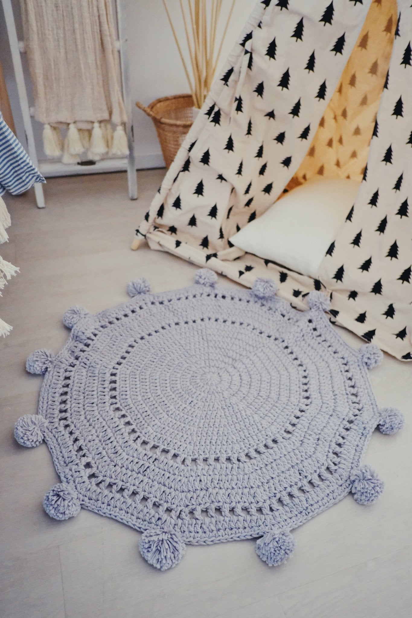Crochet Handmade Knit Round Play Mat 80CM ( Grey / Blue / Pink ) - Lustere Living