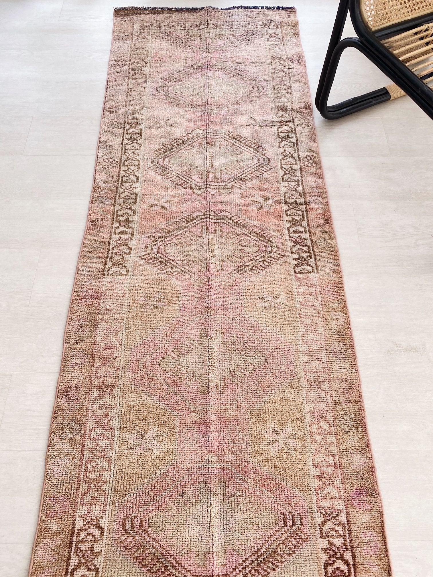 Dami Faded Blush Taupe Handwoven Turkish Hallway Kitchen Runner Rug - Lustere Living