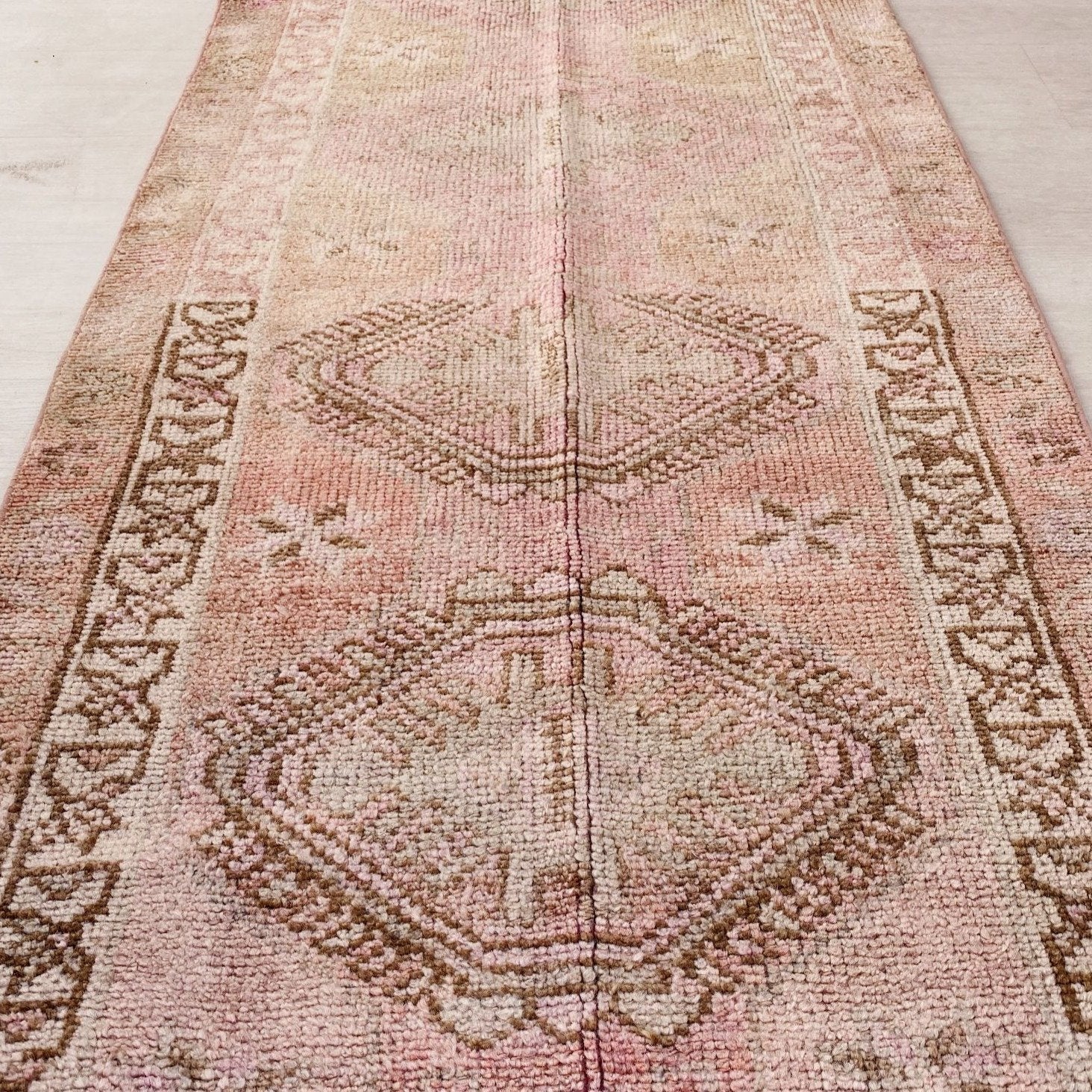 Dami Faded Blush Taupe Handwoven Turkish Hallway Kitchen Runner Rug - Lustere Living
