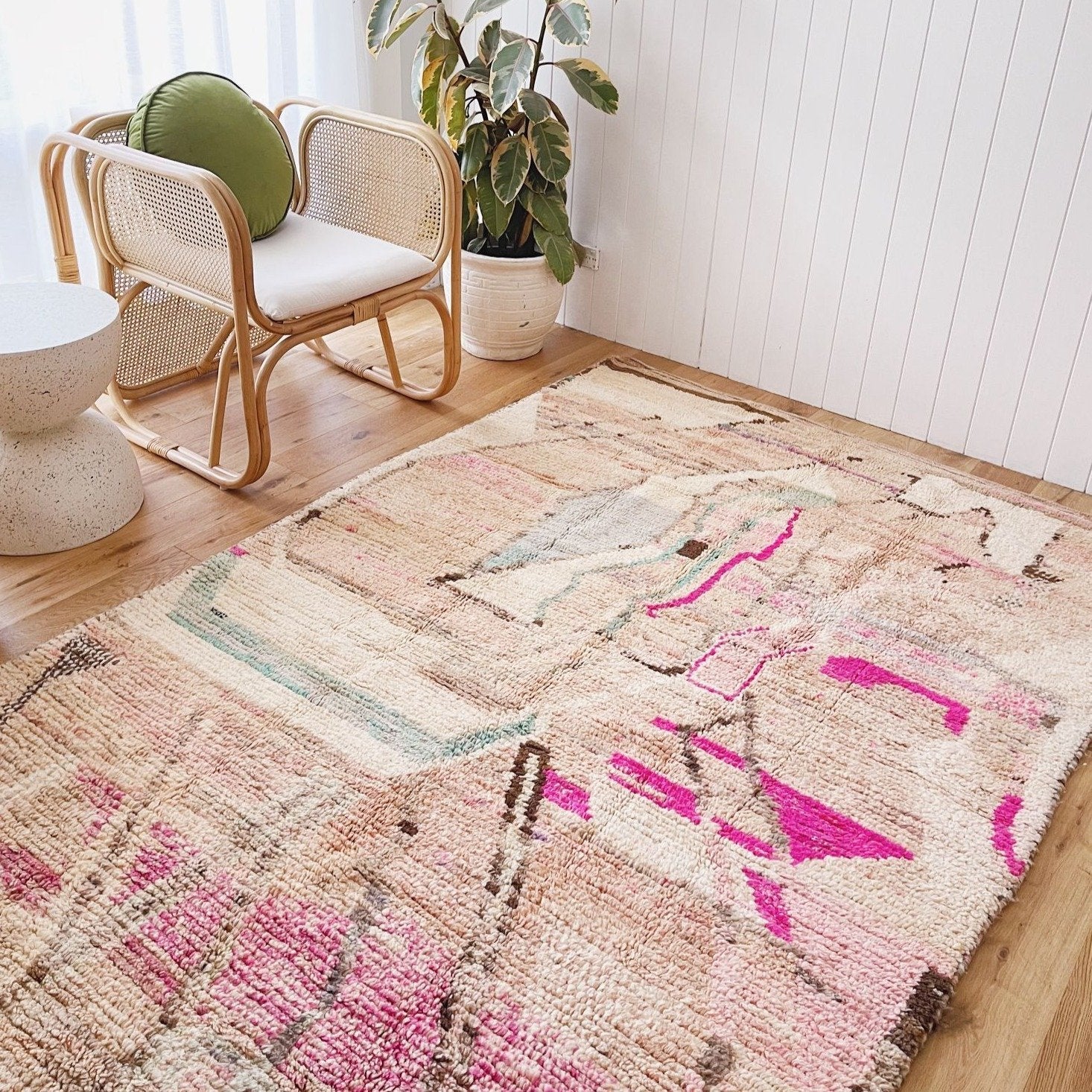 Daria Abstract Blush Moroccan Area Wool Rug - Lustere Living