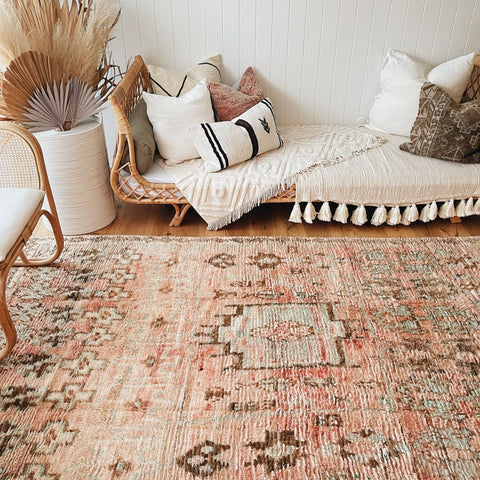 Demi Faded Coral Seafoam Wool One Of A Kind Moroccan Rug - Lustere Living