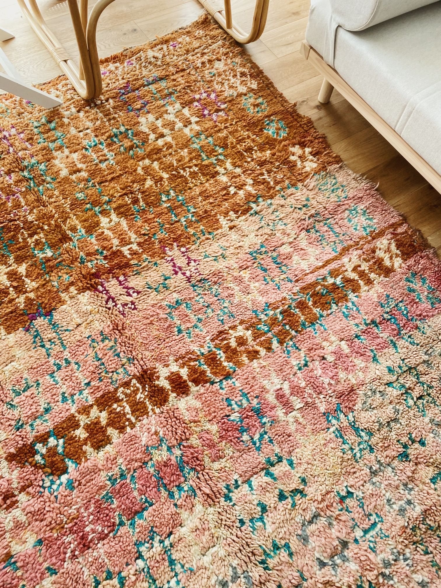 Duma Brown Blush Tribal Boujad One Of A Kind Moroccan Rug - Lustere Living
