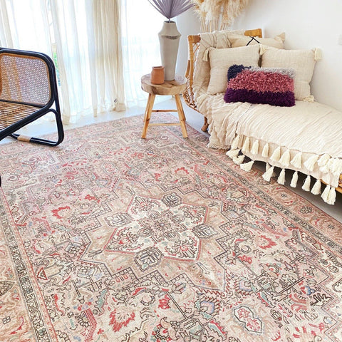 Elena Blush Oatmeal Faded One of A Kind Turkish Rug - Lustere Living