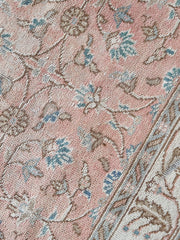 Elia Faded Blush Coral Powder Blue Floral Turkish Area Rug - Lustere Living