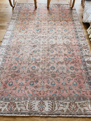 Elia Faded Blush Coral Powder Blue Floral Turkish Area Rug - Lustere Living