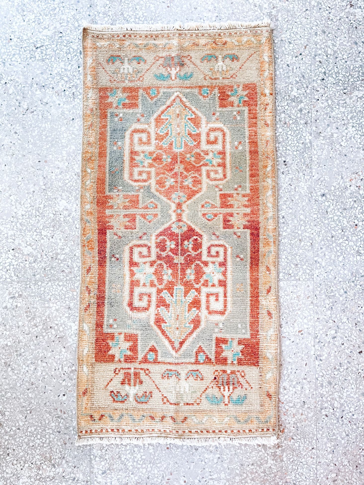 Emil Mini Faded Apricot Turkish One of A Kind Door Mat Rug - Lustere Living