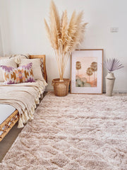 Fleur Blush Soft Shag Raised Moroccan Area Nursery Rug - Lustere Living