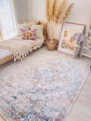 Hami Faded Soft Grey Blue Overdyed Soft Area Rug - Lustere Living