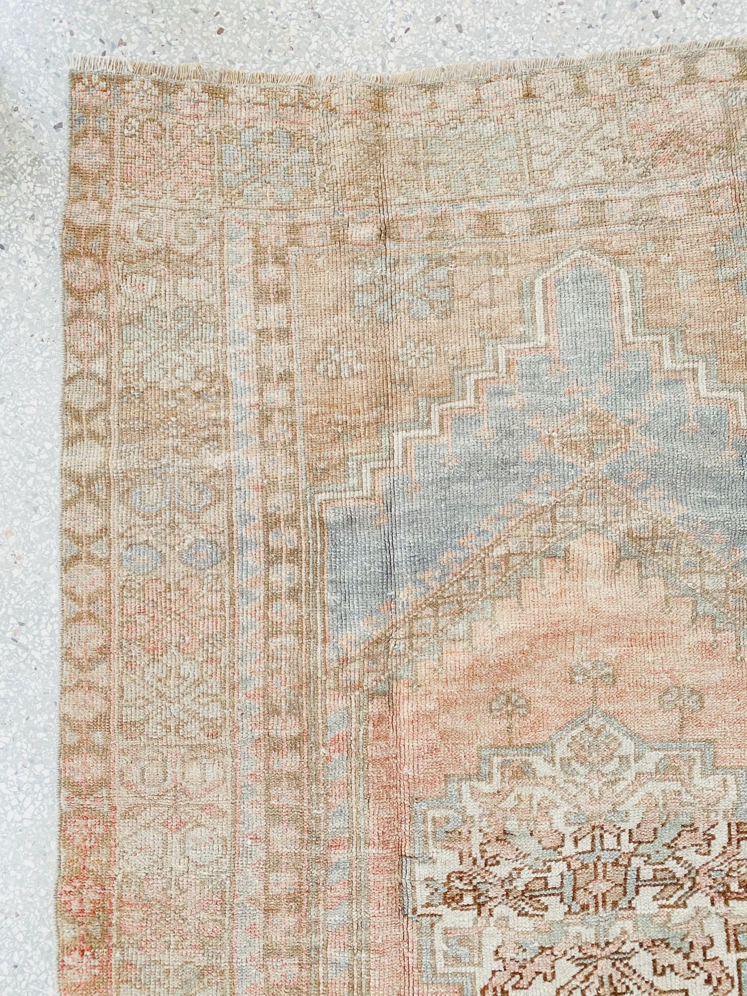 Helsa Faded Soft Blush Muted Blue Turkish One of A Kind Accent Rug - Lustere Living