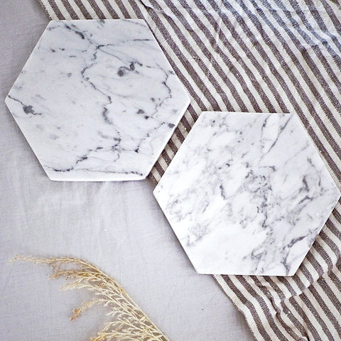 Hexagonal Carrara Handmade Marble Coaster - Lustere Living