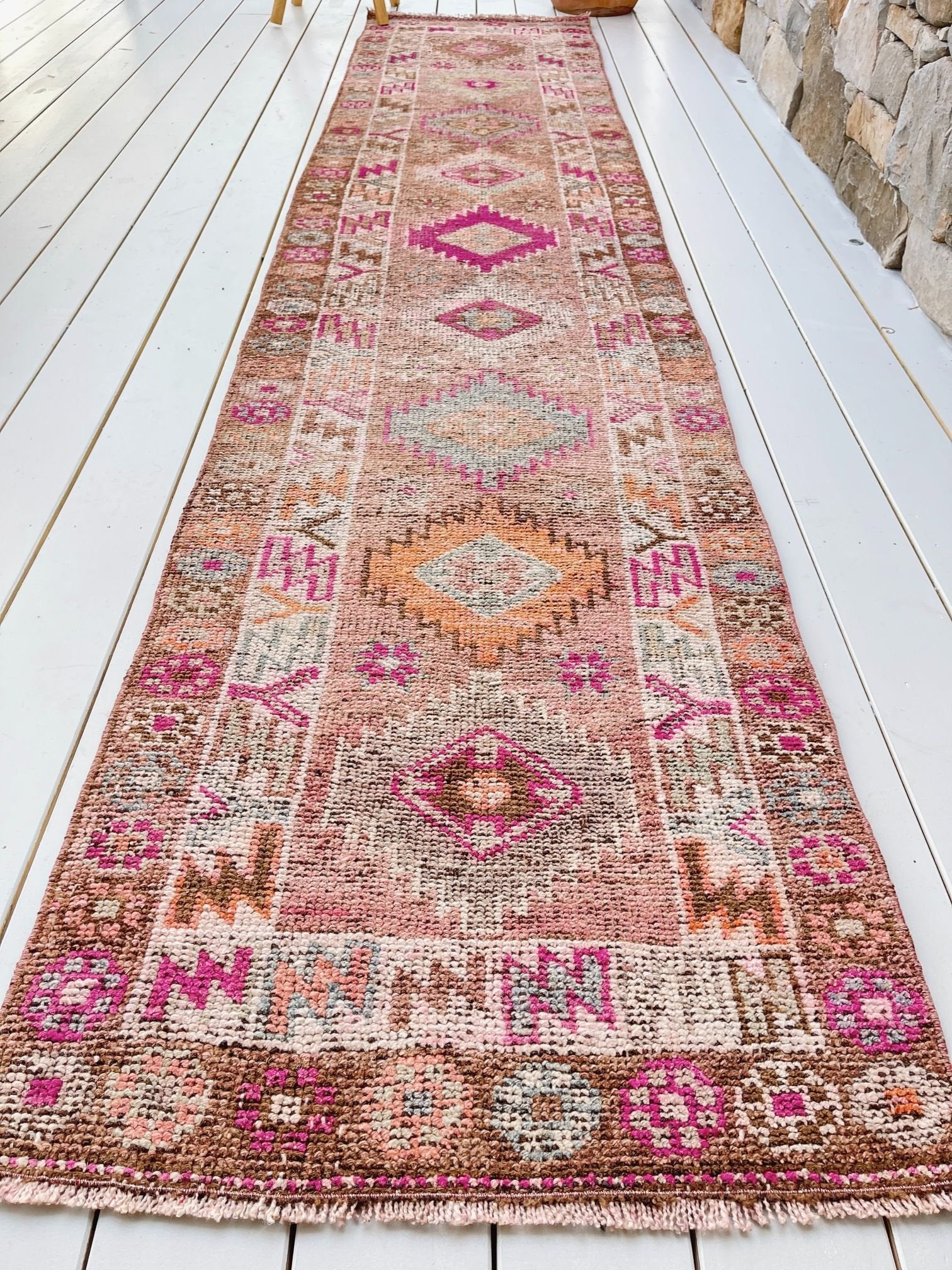 Illa Faded Blush Apricot Brown Handwoven Turkish Hallway Runner Rug - Lustere Living