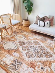 Imane Vintage Faded Ochre Apricot Moroccan Area Rug - Lustere Living