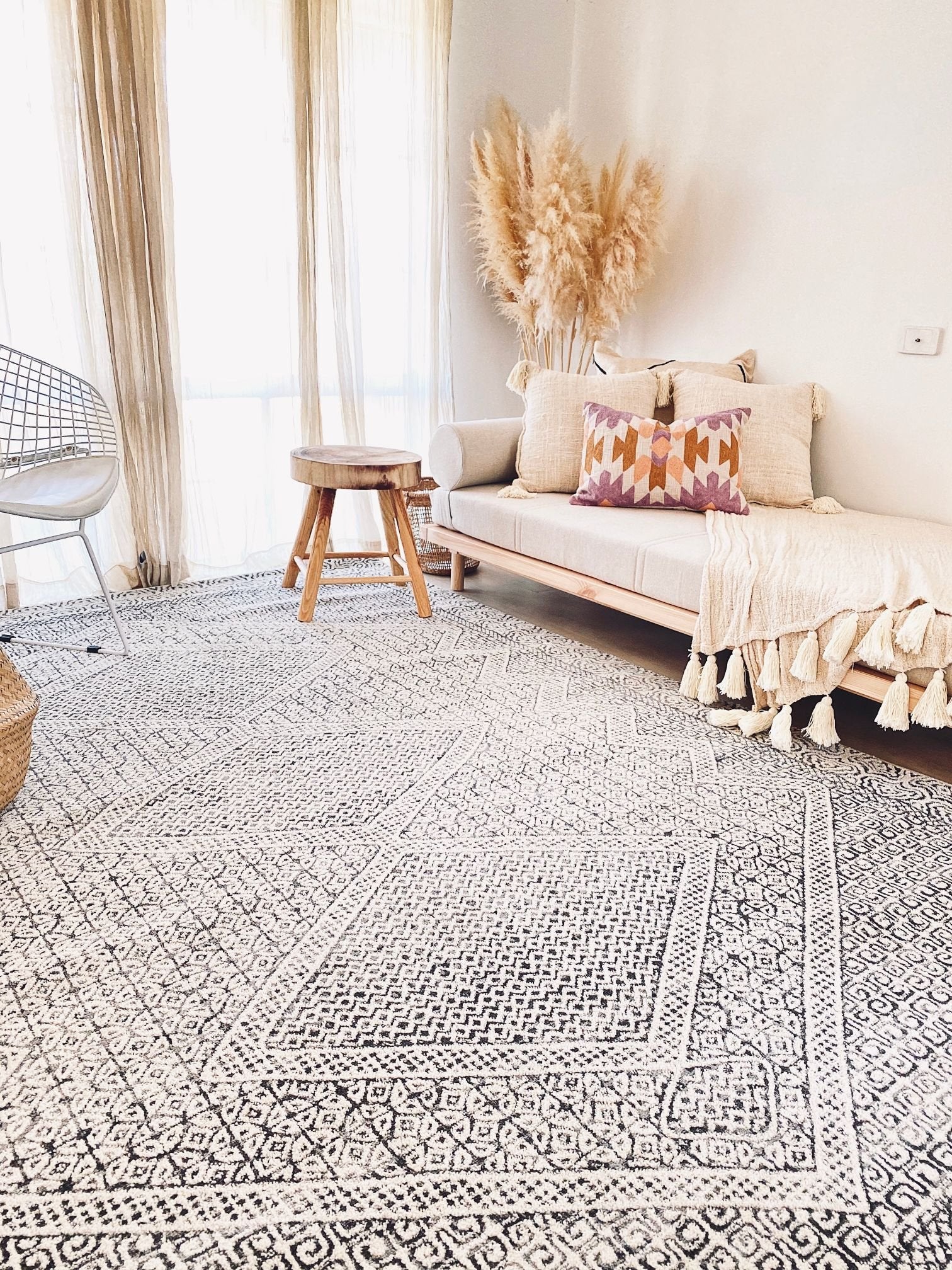 Isa Grey Off White Boho Tribal Moroccan Area Oversized Rug - Lustere Living