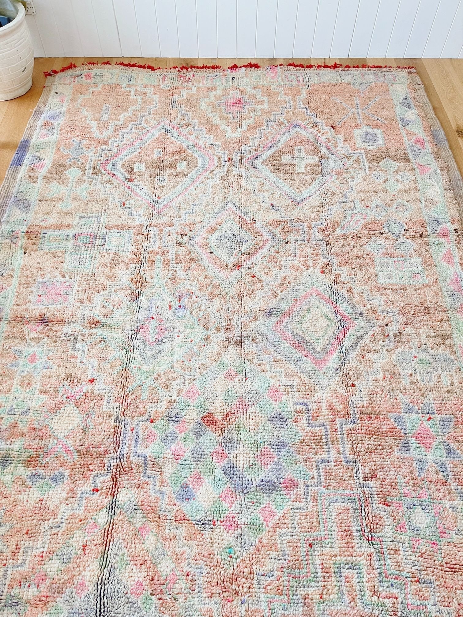 Jem Faded Peach Muted Sea Foam Tribal One Of A Kind Moroccan Rug - Lustere Living
