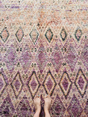 Jody Faded Purple Soft Apricot Diamond Wool One Of A Kind Moroccan Rug - Lustere Living