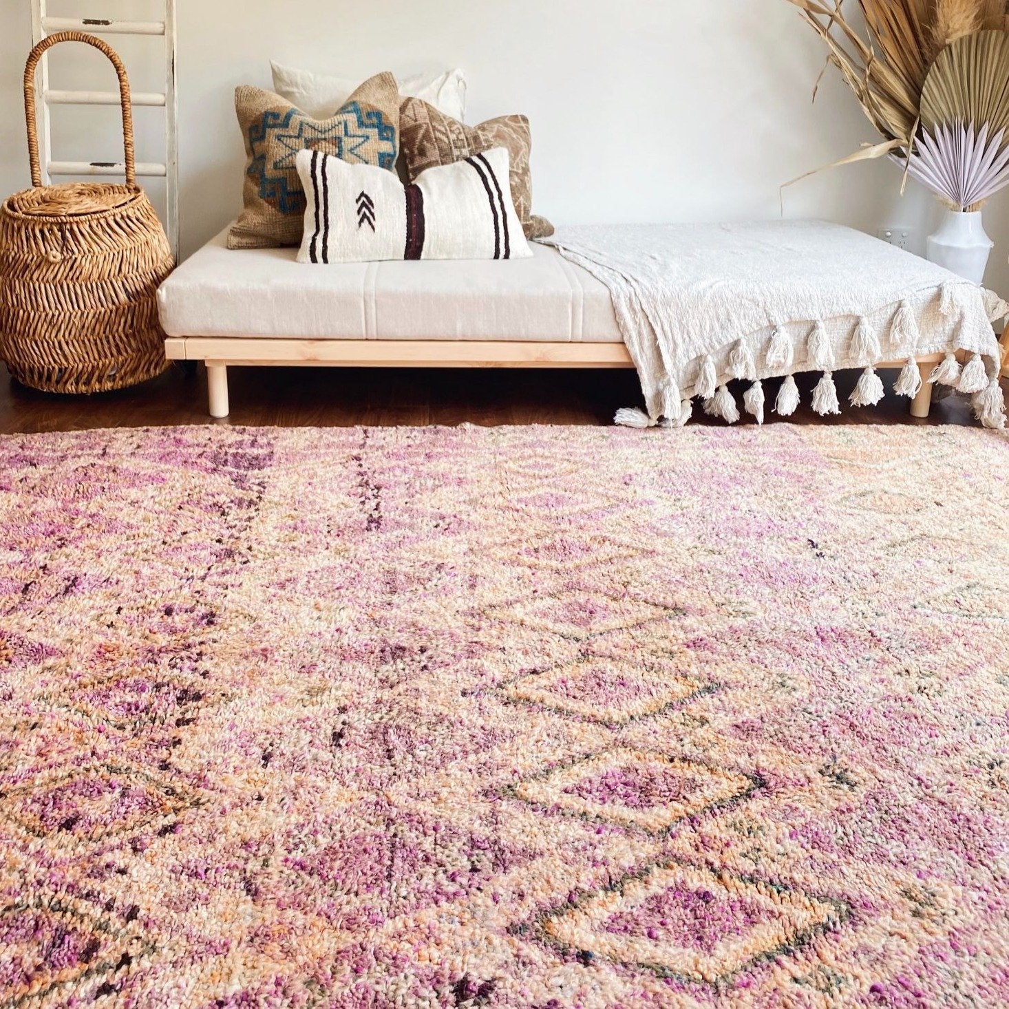 Jody Faded Purple Soft Apricot Diamond Wool One Of A Kind Moroccan Rug - Lustere Living