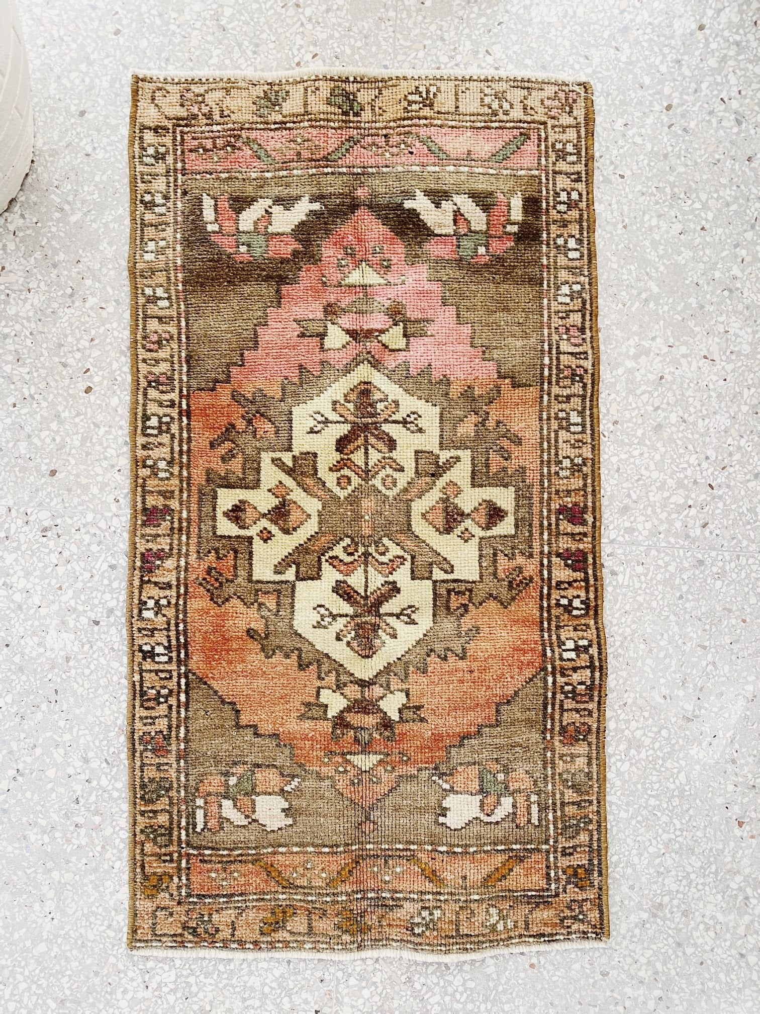 Kashi Mini Faded Brown Apricot Turkish One of A Kind Door Mat Rug - Lustere Living